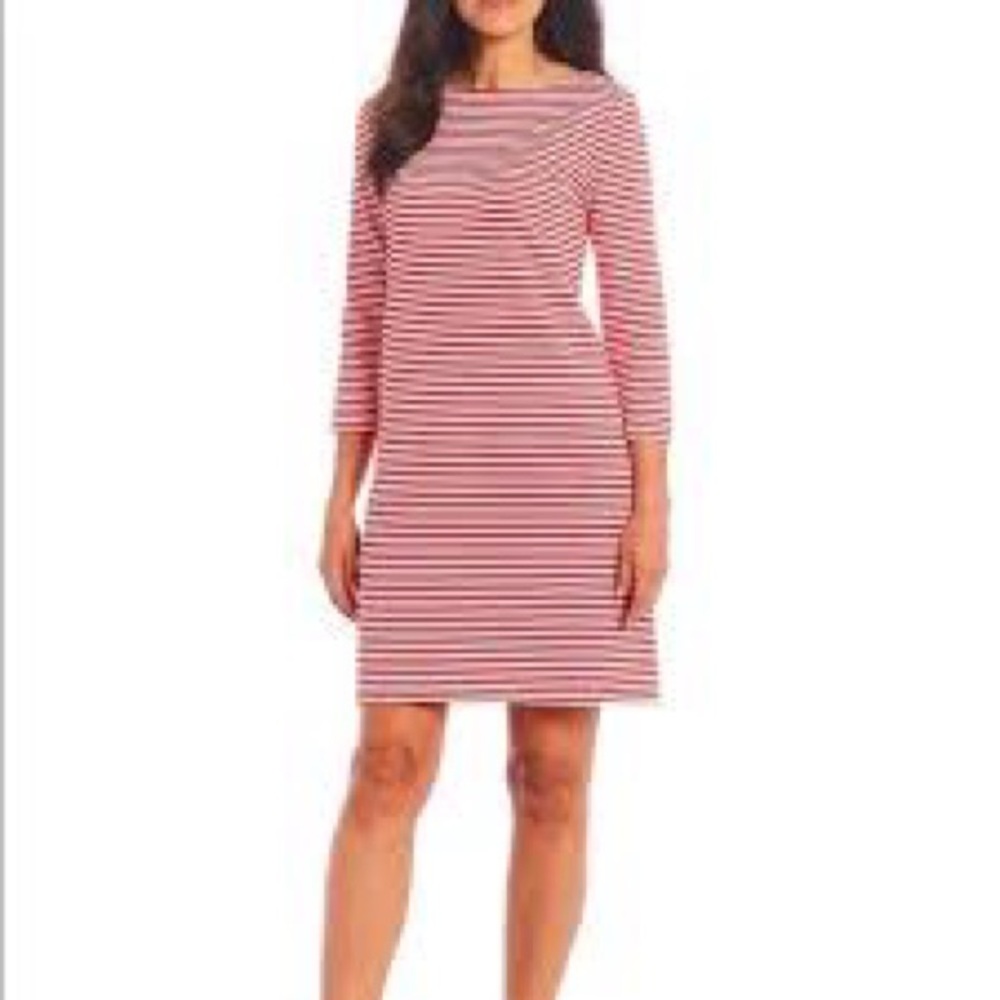 PRESTON & YORK Boatneck Stretch T-shirt Dress Red White Striped Women’s Large